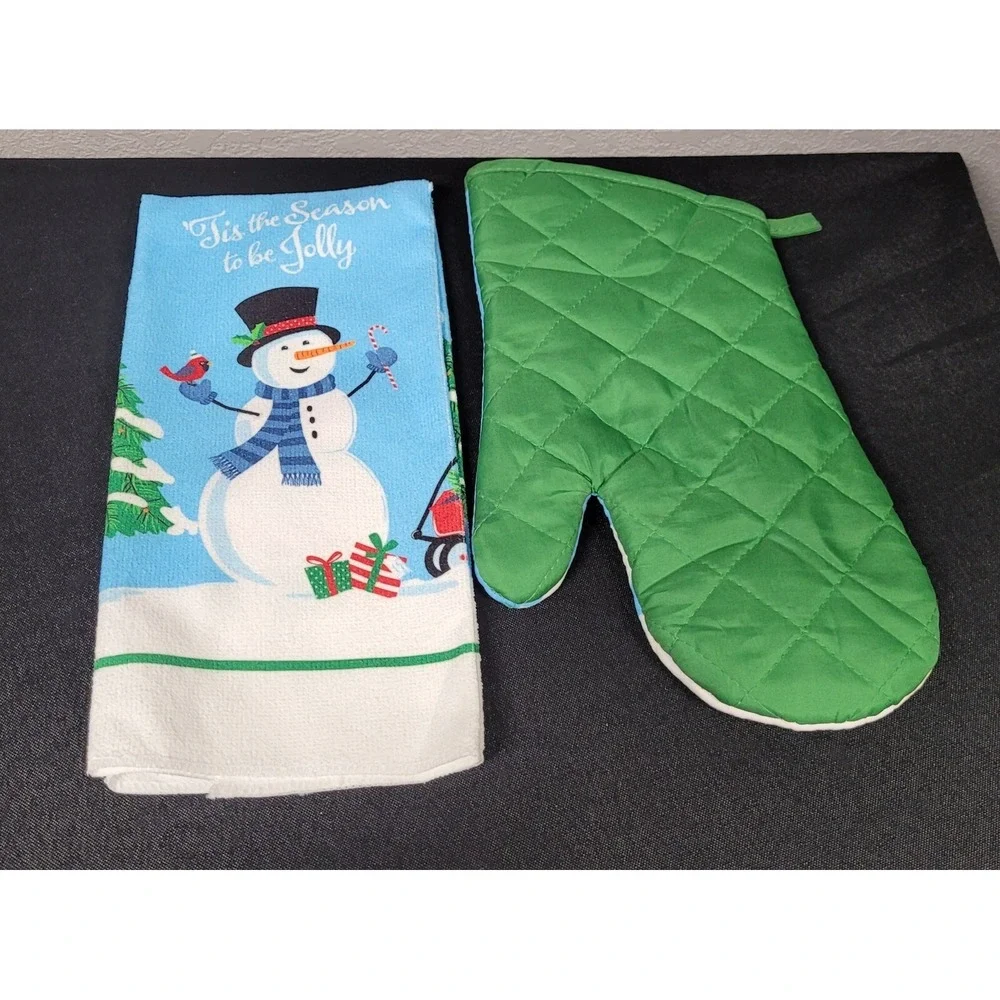 Christmas/Holiday Towel/Oven Mitt Set - Tis The Season To Be Jolly - Snowman